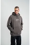 Erkek 3 İplik Kapüşonlu Hoodie Dijital Patchli Sweatshirt - Füme