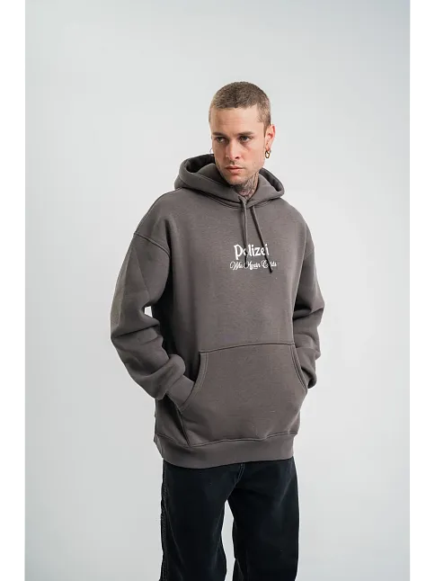 Erkek 3 İplik Kapüşonlu Hoodie Dijital Patchli Sweatshirt - Füme