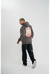 Erkek 3 İplik Kapüşonlu Hoodie Dijital Patchli Sweatshirt - Füme