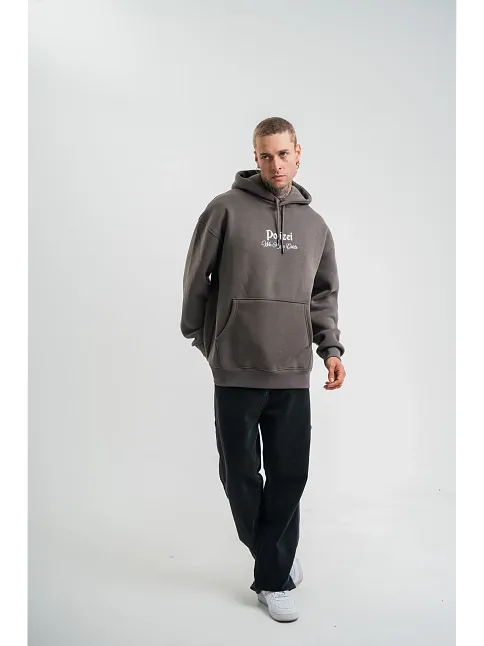 Erkek 3 İplik Kapüşonlu Hoodie Dijital Patchli Sweatshirt - Füme