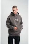 Erkek 3 İplik Kapüşonlu Hoodie Dijital Patchli Sweatshirt - Füme