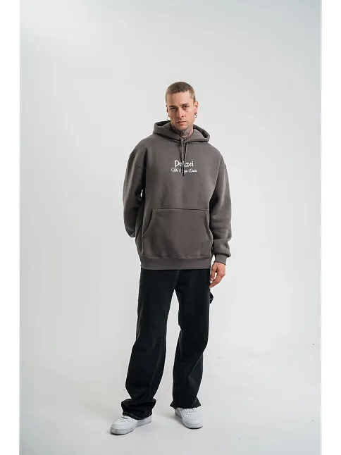 Erkek 3 İplik Kapüşonlu Hoodie Dijital Patchli Sweatshirt - Füme