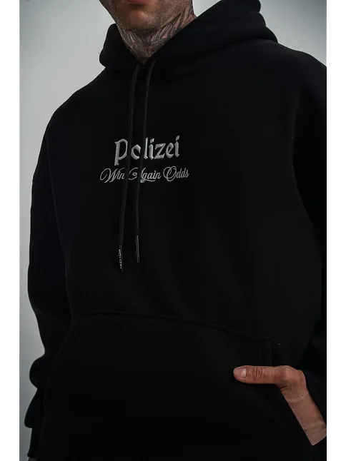 Erkek 3 İplik Pamuklu Kapüşonlu Baskılı Cepli Oversize Sweatshirt Hoodie - Siyah