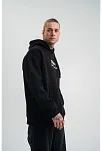 Erkek 3 İplik Pamuklu Kapüşonlu Baskılı Cepli Oversize Sweatshirt Hoodie - Siyah