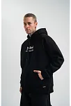 Erkek 3 İplik Pamuklu Kapüşonlu Baskılı Cepli Oversize Sweatshirt Hoodie - Siyah