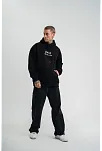 Erkek 3 İplik Pamuklu Kapüşonlu Baskılı Cepli Oversize Sweatshirt Hoodie - Siyah
