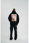 Erkek 3 İplik Pamuklu Kapüşonlu Baskılı Cepli Oversize Sweatshirt Hoodie - Siyah
