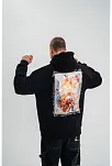 Erkek 3 İplik Pamuklu Kapüşonlu Baskılı Cepli Oversize Sweatshirt Hoodie - Siyah