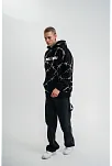 Erkek Kapüşonlu Varak Ve Pano Baskılı Hoodie  Sweatshirt- Siyah