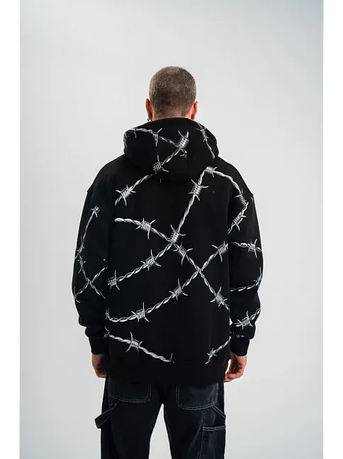 Erkek Kapüşonlu Varak Ve Pano Baskılı Hoodie  Sweatshirt- Siyah