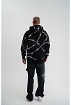 Erkek Kapüşonlu Varak Ve Pano Baskılı Hoodie  Sweatshirt- Siyah