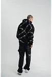 Erkek Kapüşonlu Varak Ve Pano Baskılı Hoodie  Sweatshirt- Siyah