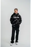 Erkek Kapüşonlu Varak Ve Pano Baskılı Hoodie  Sweatshirt- Siyah