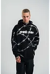 Erkek Kapüşonlu Varak Ve Pano Baskılı Hoodie  Sweatshirt- Siyah