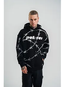 Erkek Kapüşonlu Varak Ve Pano Baskılı Hoodie  Sweatshirt- Siyah