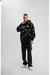 Erkek Kapüşonlu Varak Ve Pano Baskılı Hoodie  Sweatshirt- Siyah