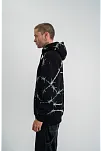 Erkek Kapüşonlu Varak Ve Pano Baskılı Hoodie  Sweatshirt- Siyah