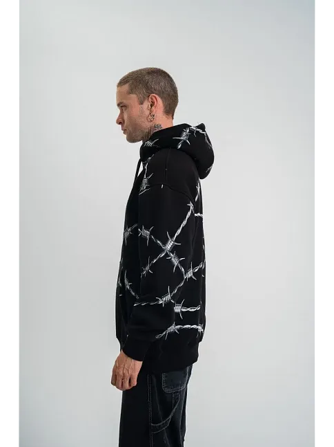 Erkek Kapüşonlu Varak Ve Pano Baskılı Hoodie  Sweatshirt- Siyah