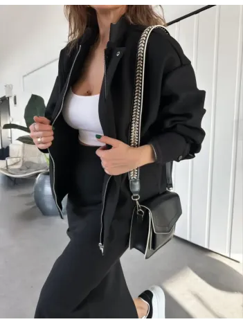 Ryse Kadın Mevsim Kaşe Fermuarlı Ceket Etek Takım Kaşmir Ceket Etekli İkili - Etek Takım