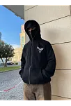 Erkek 3 İplik Samuray Kapüşonlu Zıp Fermuarlı Sweatshirt Hoodie - Siyah