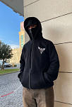 Erkek 3 İplik Samuray Kapüşonlu Zıp Fermuarlı Sweatshirt Hoodie - Siyah