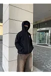 Erkek 3 İplik Samuray Kapüşonlu Zıp Fermuarlı Sweatshirt Hoodie - Siyah