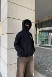 Erkek 3 İplik Samuray Kapüşonlu Zıp Fermuarlı Sweatshirt Hoodie - Siyah