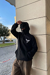 Erkek 3 İplik Samuray Kapüşonlu Zıp Fermuarlı Sweatshirt Hoodie - Siyah