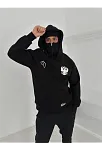 Samuray Ninja Çift Kapşonlu Zıp Fermuarlı Kanguru Çepli Tam Fermuarlı Ön Arka - Siyah