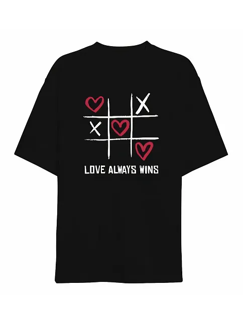 14 Şubat Sevgililer Günü Love Always Wins Baskılı Oversize Bisiklet Yaka T-shirt - Siyah 14 Şubat Sevgililer Günü Love Always Wins Baskılı Oversize Bisiklet Yaka T-shirt - Siyah