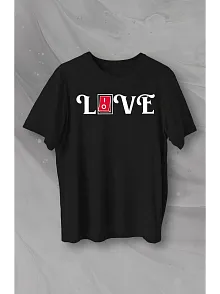 14 Şubat Sevgililer Günü Love Baskılı Oversize Bisiklet Yaka T-shirt - Siyah