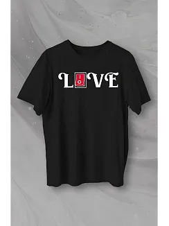 14 Şubat Sevgililer Günü Love Baskılı Oversize Bisiklet Yaka T-shirt - Siyah