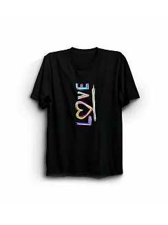 14 Şubat Sevgililer Günü Love Baskılı Oversize Bisiklet Yaka T-shirt - Siyah