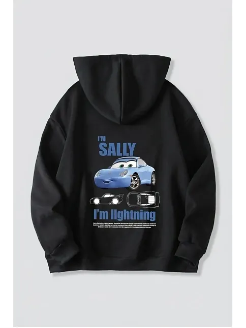 Sevgililer Günü Araba Temalı Baskılı Oversize Kapüşonlu Sweatshirt Hoodie - Siyah Sevgililer Günü Araba Temalı Baskılı Oversize Kapüşonlu Sweatshirt Hoodie - Siyah