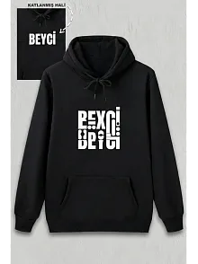 Sevgililer Günü Beyci Hediye Baskılı Oversize Kapüşonlu Sweatshirt - Siyah