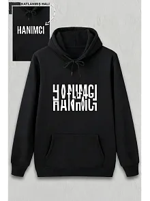 Sevgililer Günü Hanımcı Hediye Baskılı Oversize Kapüşonlu Sweatshirt - Siya