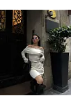 Kadın Straplez , Madonna , Carmen Yaka Croplu Mini Etekli İkili Alt-üst Takım Triko - Beyaz