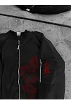 Erkek Siyah Bomber Mont Kırmızı Ejderha Desenli Fermuarlı Cepli Kapitone Astarlı - Siyah