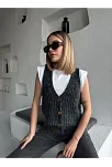 Triko Kolsuz Düğmeli Yelek - Siyah