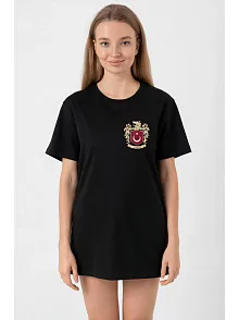 Türk Arma Baskılı Oversize Bisiklet Yaka Günlük T-shirt - Siyah Türk Arma Baskılı Oversize Bisiklet Yaka Günlük T-shirt - Siyah