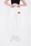 Kadın Üç İplik Pamuklu Baskılı Paçası Lastikli Cepli Eşofman Pantolon - Beyaz Kadın Üç İplik Pamuklu Baskılı Paçası Lastikli Cepli Eşofman Pantolon - Beyaz