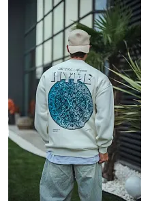 Erkek 3 İplik Pamuklu Bisiklet Yaka Baskılı Sweatshirt - Beyaz