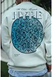 Erkek 3 İplik Pamuklu Bisiklet Yaka Baskılı Sweatshirt - Beyaz