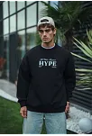 Erkek 3 İplik Pamuklu Bisiklet Yaka Baskılı Sweatshirt - Siyah