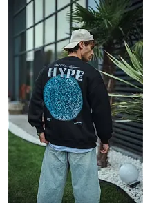 Erkek 3 İplik Pamuklu Bisiklet Yaka Baskılı Sweatshirt - Siyah