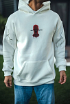 Erkek Kapüşonlu Kanguru Cepli Sweatshirt 3 İplik Pamuklu Baskılı Hoodie -  Beyaz