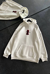 Kadın Kapüşonlu Kanguru Cepli Sweatshirt 3 İplik Pamuklu Baskılı Hoodie - Beyaz