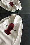 Kadın Kapüşonlu Kanguru Cepli Sweatshirt 3 İplik Pamuklu Baskılı Hoodie - Beyaz
