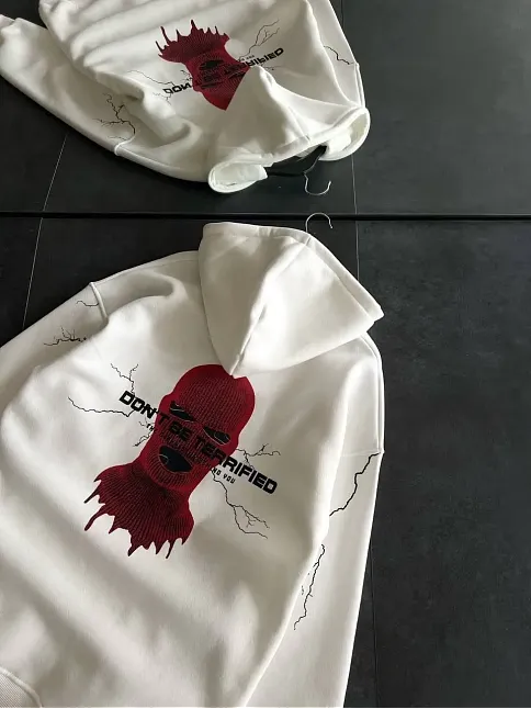Kadın Kapüşonlu Kanguru Cepli Sweatshirt 3 İplik Pamuklu Baskılı Hoodie - Beyaz