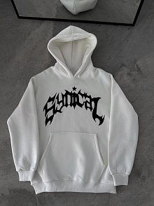 Kadın Kapüşonlu Kanguru Cepli Sweatshirt 3 İplik Pamuklu Baskılı Hoodie -  Beyaz